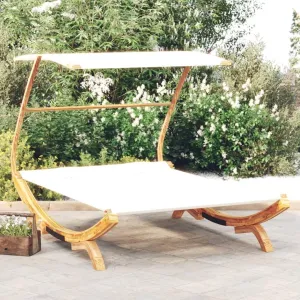 Patio Lounge Bed with Canopy 65"x79.9"x54.3" Solid Bent Wood Cream Outdoor daybed Camping cot Patio daybed Suitable for Decks, patios and Poolside.