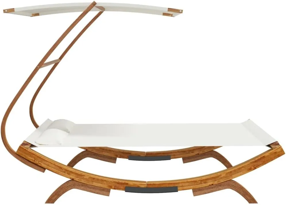 Patio Lounge Bed with Canopy 65"x79.9"x54.3" Solid Bent Wood Cream Outdoor daybed Camping cot Patio daybed Suitable for Decks, patios and Poolside.