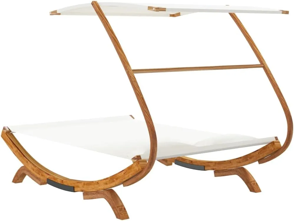 Patio Lounge Bed with Canopy 65"x79.9"x54.3" Solid Bent Wood Cream Outdoor daybed Camping cot Patio daybed Suitable for Decks, patios and Poolside.
