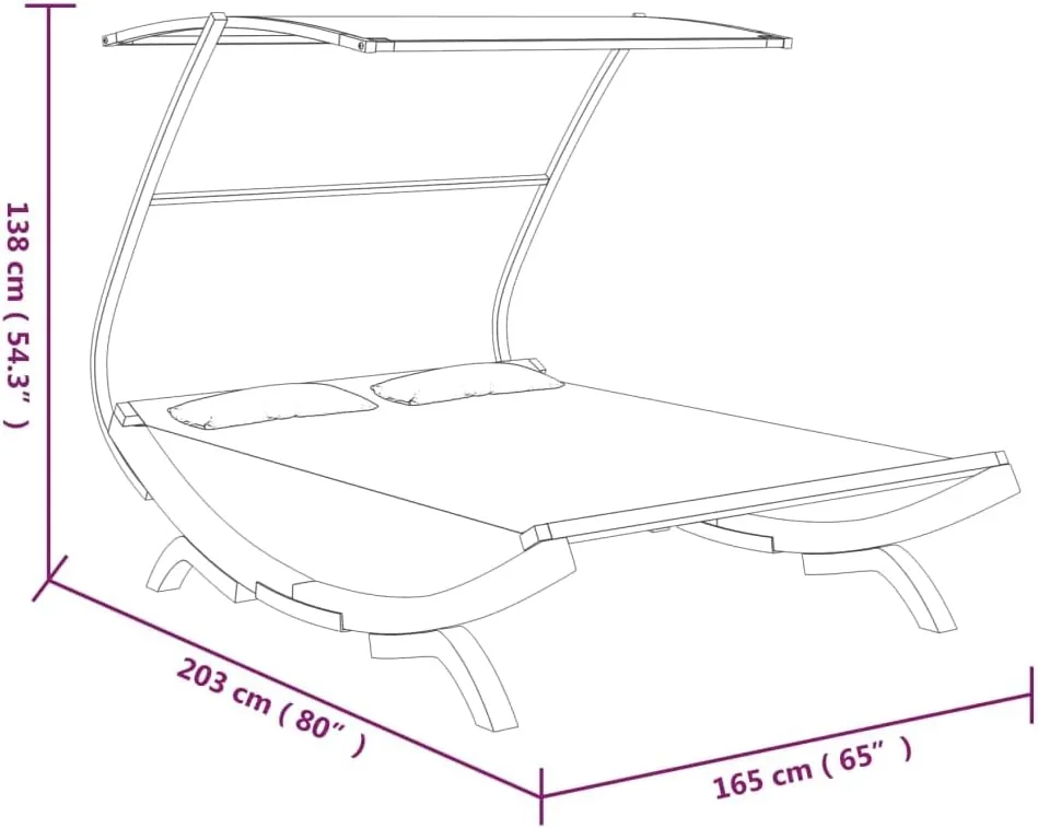 Patio Lounge Bed with Canopy 65"x79.9"x54.3" Solid Bent Wood Cream Outdoor daybed Camping cot Patio daybed Suitable for Decks, patios and Poolside.