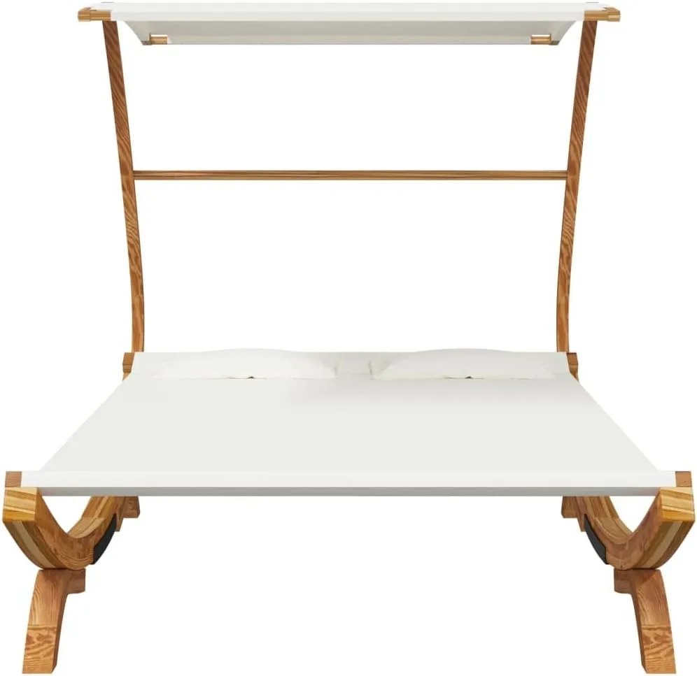 Patio Lounge Bed with Canopy 65"x79.9"x54.3" Solid Bent Wood Cream Outdoor daybed Camping cot Patio daybed Suitable for Decks, patios and Poolside.