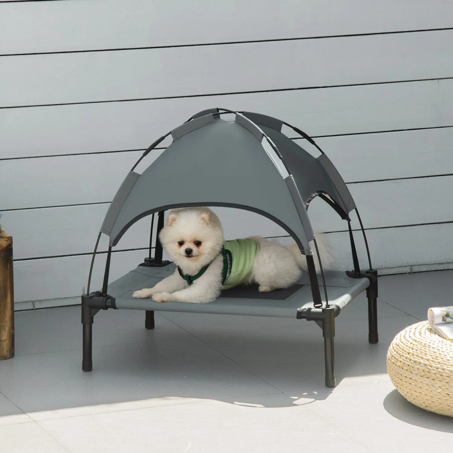 Pawhut Elevated Dog Bed With Canopy, Portable Raised Dog Cot For S Sized Dogs, Indoor & Outdoor, 25"|Pawhut Lit Sureleve Portable Pour Chien Avec Auvent De Protection Uv, 24"