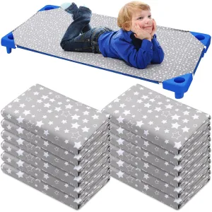 Peryiter 6 Pcs Nap Mat Sheets Cot Sheets for Daycare Toddler Standard Size 24" x 51" Star Pattern with Corner Elastic Loops Bed Fitted Cot Crib for Children Kids Boys Girls (Gray)