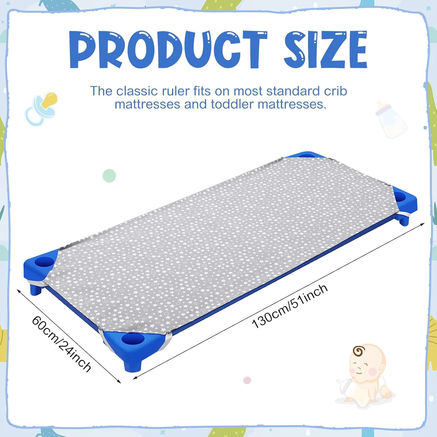 Peryiter 6 Pcs Nap Mat Sheets Cot Sheets for Daycare Toddler Standard Size 24" x 51" Star Pattern with Corner Elastic Loops Bed Fitted Cot Crib for Children Kids Boys Girls (Gray)
