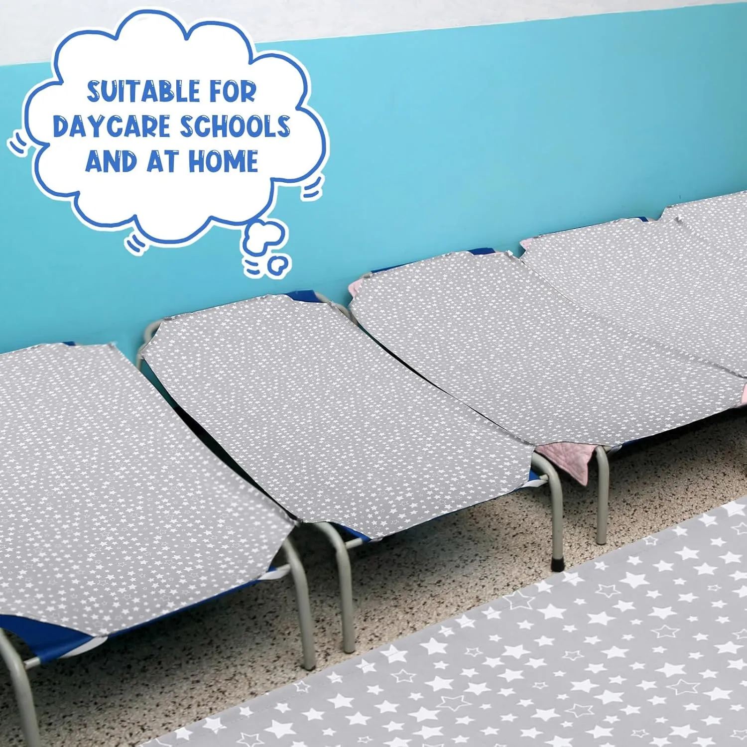 Peryiter 6 Pcs Nap Mat Sheets Cot Sheets for Daycare Toddler Standard Size 24" x 51" Star Pattern with Corner Elastic Loops Bed Fitted Cot Crib for Children Kids Boys Girls (Gray)