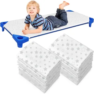 Peryiter 6 Pcs Nap Mat Sheets Cot Sheets for Daycare Toddler Standard Size 24" x 51" Star Pattern with Corner Elastic Loops Bed Fitted Cot Crib for Children Kids Boys Girls (White)