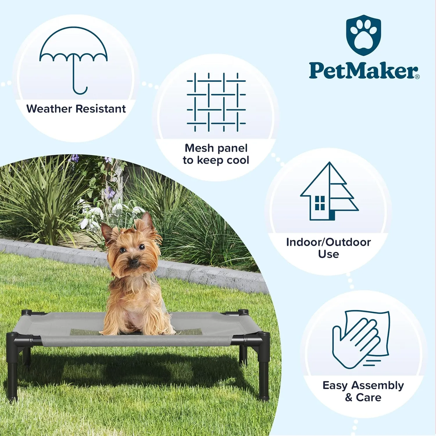 PETMAKER Elevated Dog Bed - 24.5x18.5-Inch Portable Pet Bed with Non-Slip Feet - Indoor/Outdoor Dog Cot or Puppy Bed for Pets up to 25lbs (Gray)