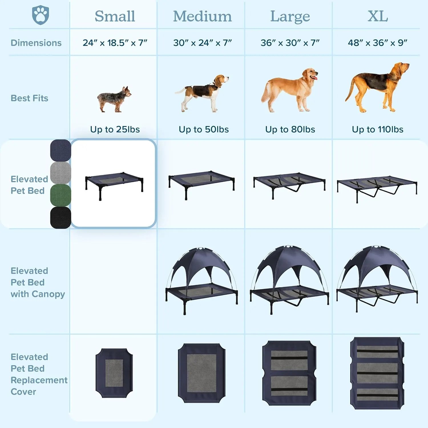 PETMAKER Elevated Dog Bed - 24.5x18.5-Inch Portable Pet Bed with Non-Slip Feet - Indoor/Outdoor Dog Cot or Puppy Bed for Pets up to 25lbs (Gray)
