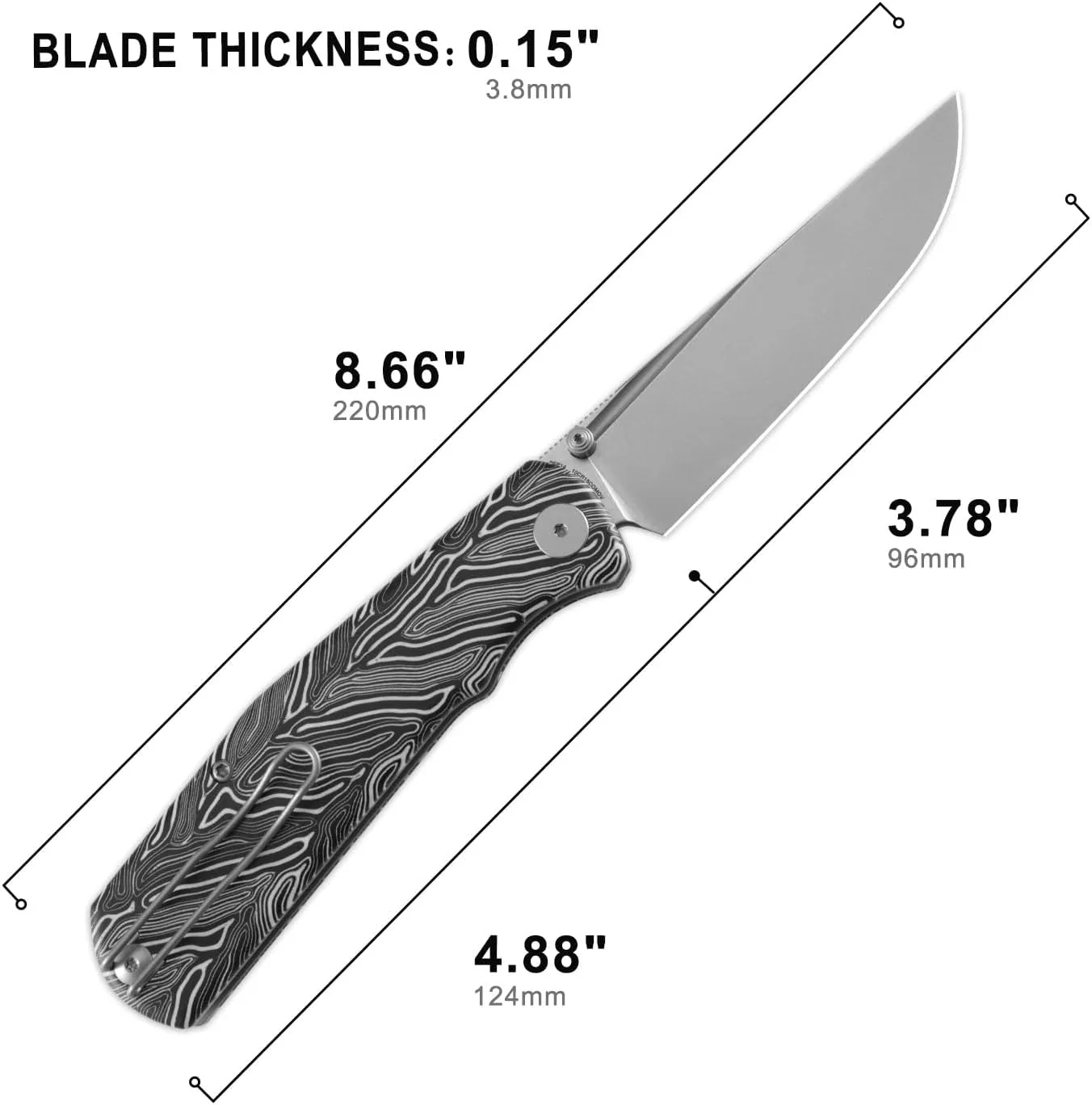 Petrified fish PFP14 Lis Folding Knife,3.90" 10Cr15CoMov Steel Stonewashed Blade G10 Handle Pocket Knife for Camping EDC Outdoor (White Stonewashed)
