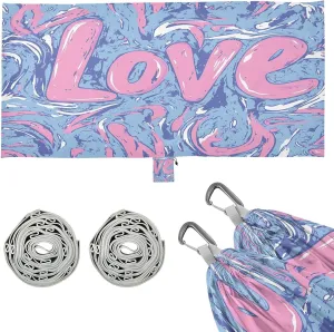 Pink Love in Blue Camping Hammock Single Portable Hammocks 330 lbs Capacity with 2 Tree Straps and Attached Carry Bag,Perfect for Outdoor,Indoor,Beach,Camping,Travel