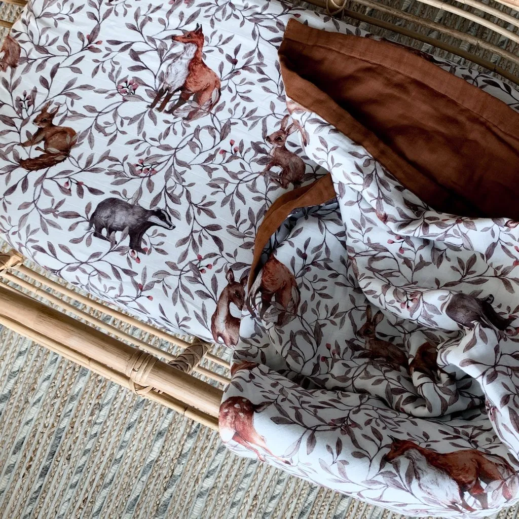 Pop Ya Tot - Cotton Muslin Cot Sheet - Creatures of the Woods
