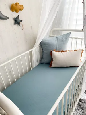 Pop Ya Tot - Cotton Muslin Cot Sheet - Pewter Blue
