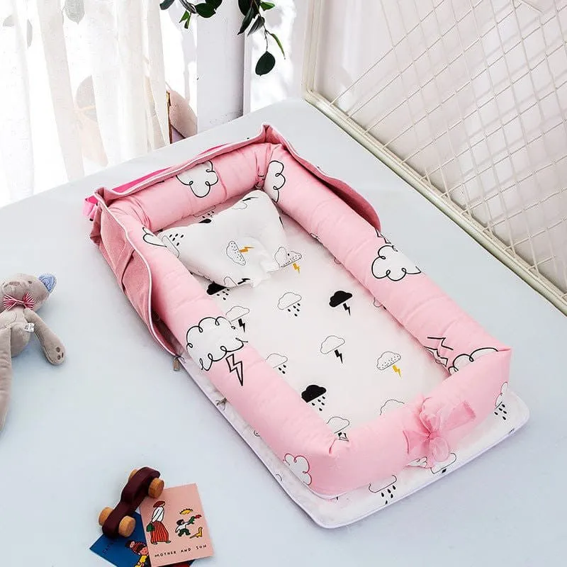 Portable Baby Nest With Pillow, Newborn Baby Lounger With Foldable Bag