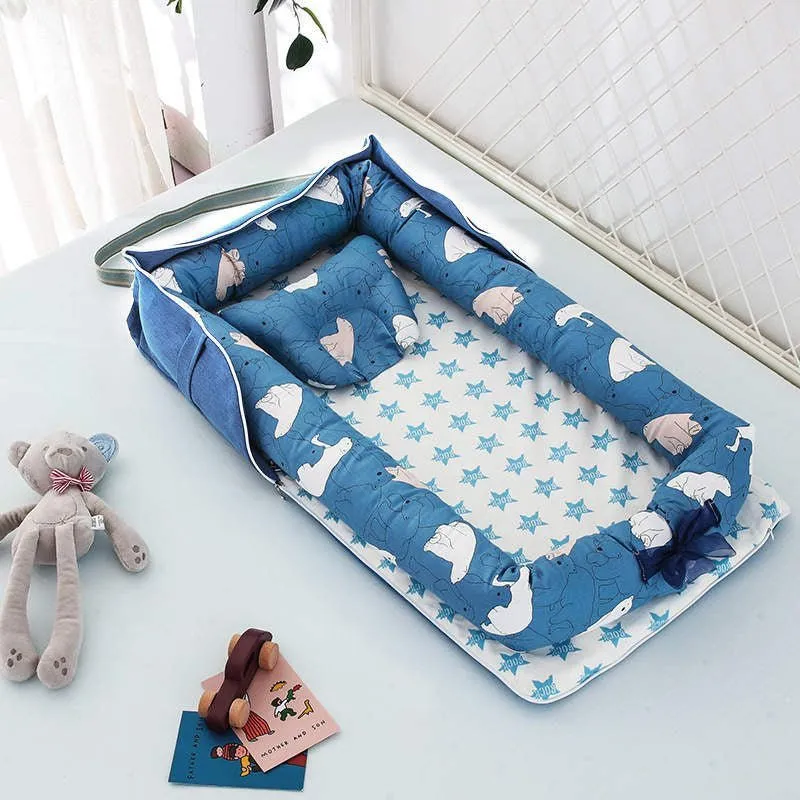 Portable Baby Nest With Pillow, Newborn Baby Lounger With Foldable Bag