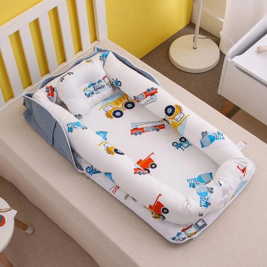 Portable Baby Nest With Pillow, Newborn Baby Lounger With Foldable Bag