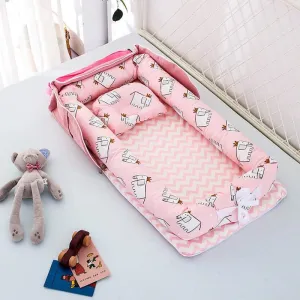 Portable Baby Nest With Pillow, Newborn Baby Lounger With Foldable Bag