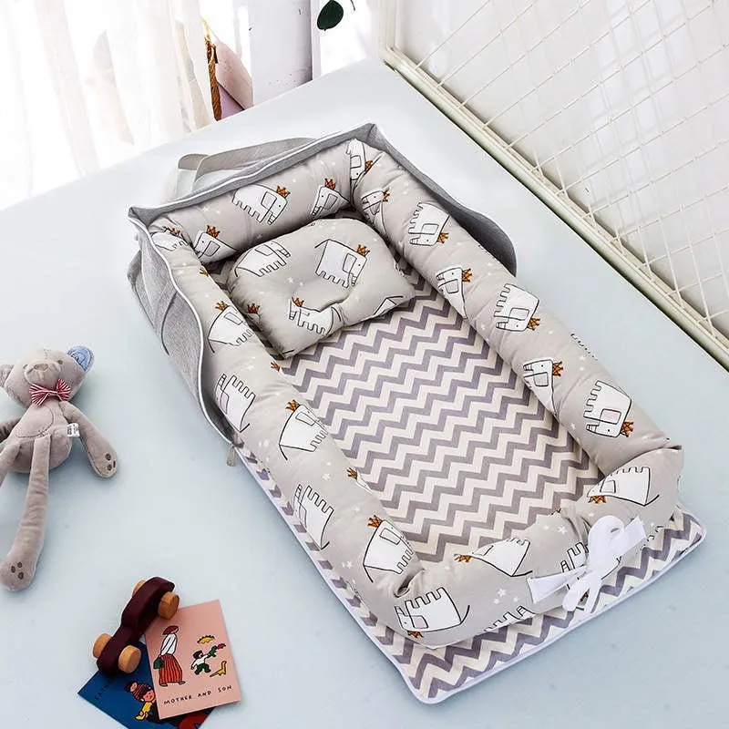 Portable Baby Nest With Pillow, Newborn Baby Lounger With Foldable Bag
