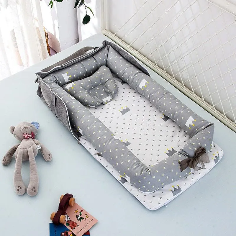 Portable Baby Nest With Pillow, Newborn Baby Lounger With Foldable Bag