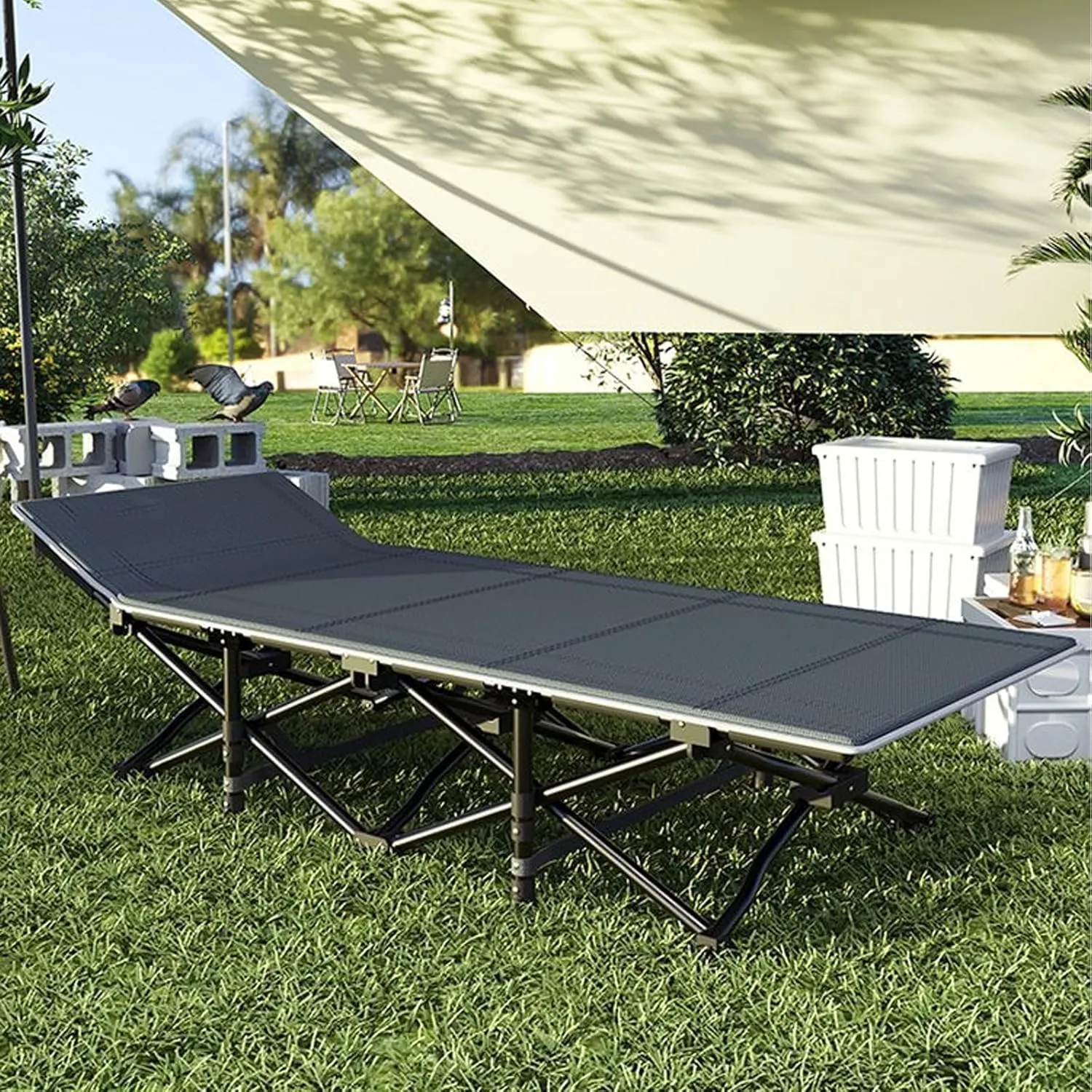 Portable Camping Cot Double Layer Oxford Camping Cots for Adults Load 551lb Foldable Camping Cot Tilt Structure Lounge Chair