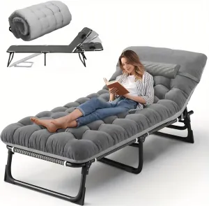 Portable Camping Cot for Adults with Removable Mattress, Double Layer 1200D 330lb Foading Cot, Heavy Duty Camping Bed with Pillow, 4-Position Reclining for Guest Sleeping (Gray)