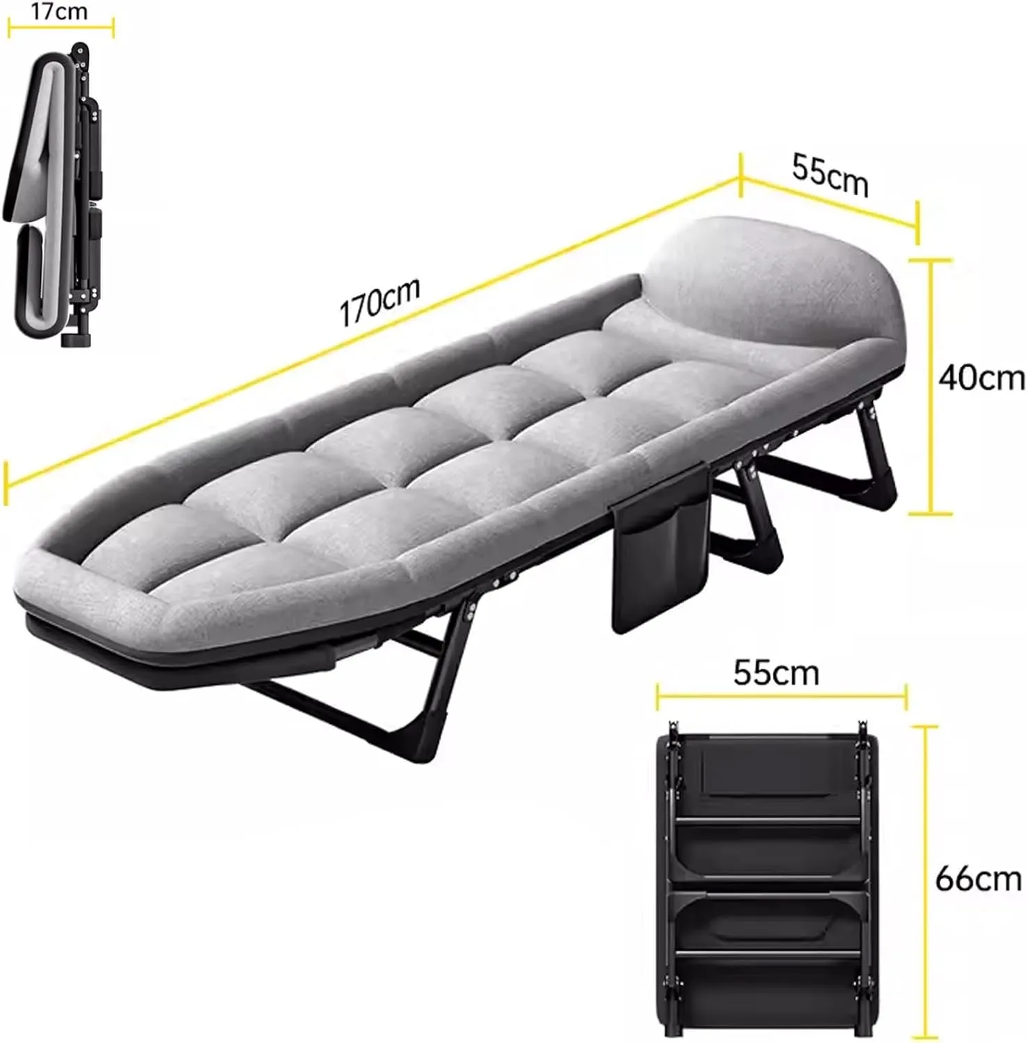 Portable Folding Bed for Adults Camping Cot for Adults 6 Position Adjustable Backrest, Supports 250kg Perfect for Camping Pool Beach Patio(6 Legs/8 Legs)(170 * 55 * 40cm)