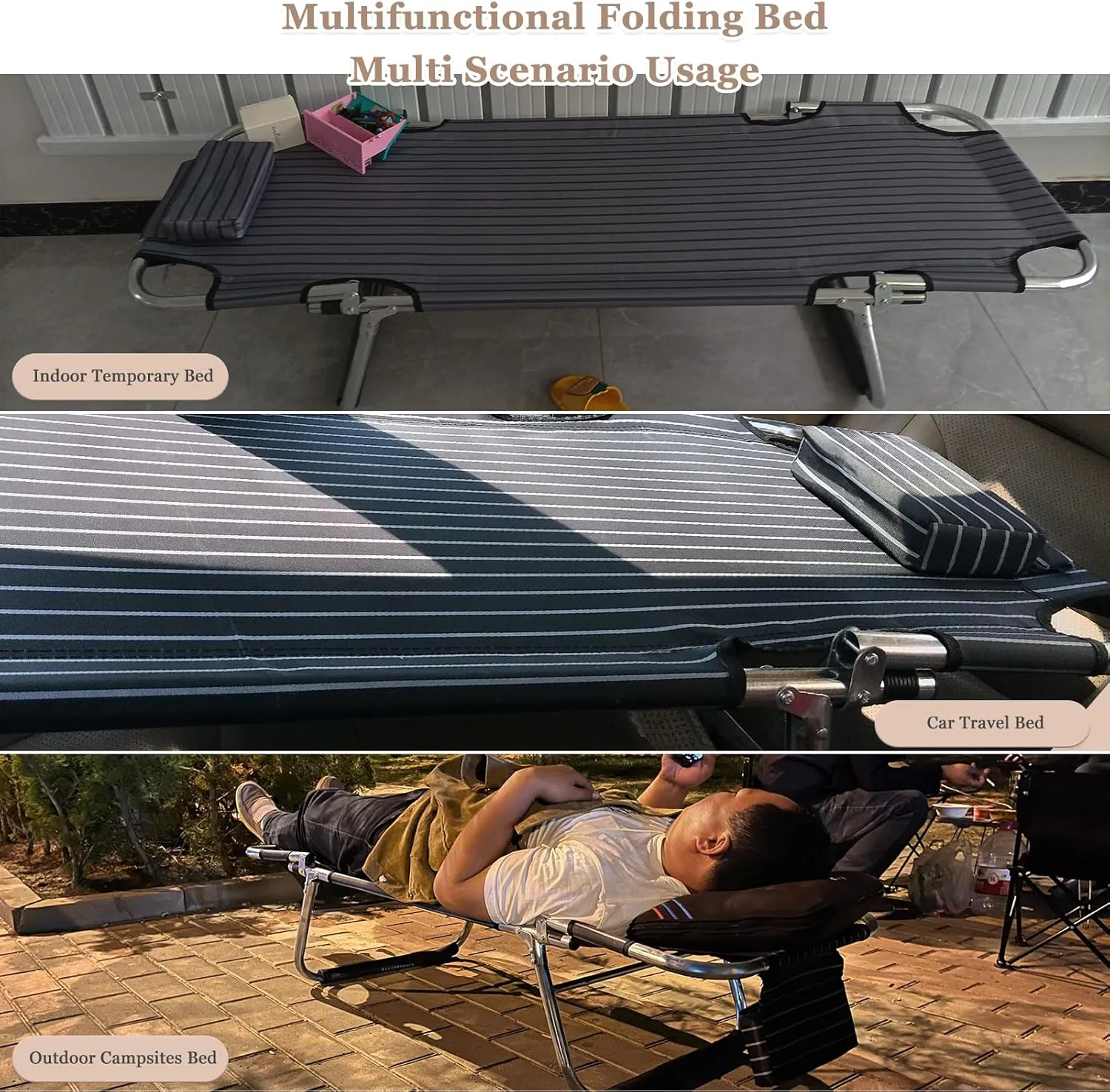 Portable Folding Camping Cot Car Trave Bed Non-Inflatable Portable Universal Sleeping Solution Camp Essentials Bed Office Outdoor Camping Bed Road Trip Camping Bed