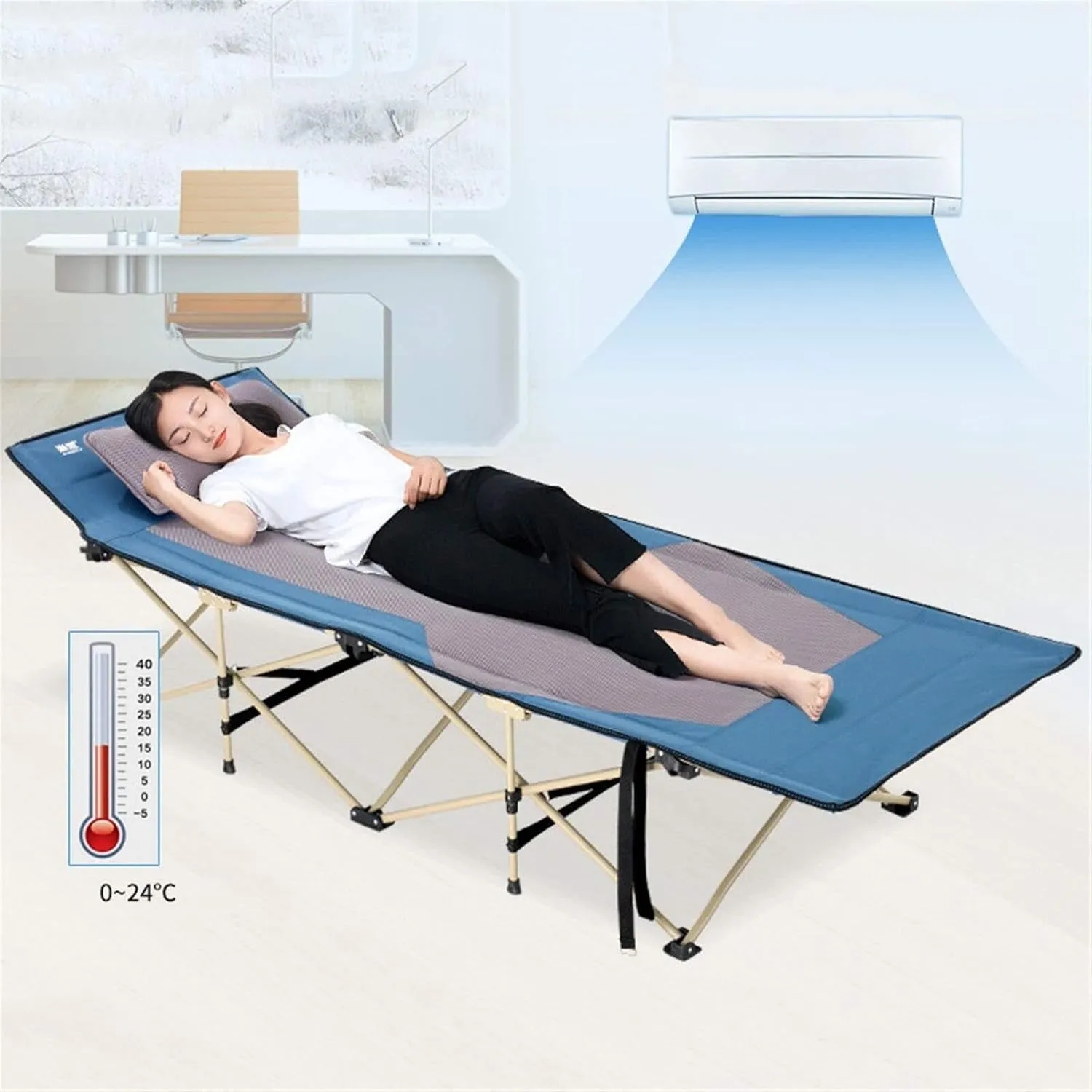 Portable Folding Camping Cot, Heavy Duty Adult Cot for Outdoor & Indoor Use, Supports 102kg (Blue 190x71x45cm)
