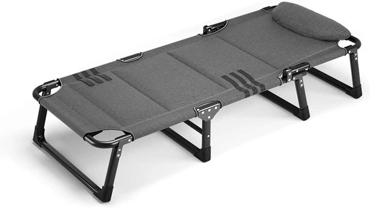 Portable Folding Camping Cot, Sleeping Cots Bed with Pillow, Triple Folding Bed, Heavy Duty Guest Bed with Four-Way Adjustable backrest for Outdoor Travel Camp Beach Vacation