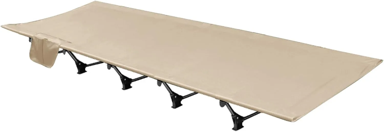 Portable Folding Outdoor Camping Cot Bed, Wide and Comfortable, Waterproof and Breathable, Can Carry 150 kg, with Storage Bag, Travelling, Mountaineering, Hiking(Beige)