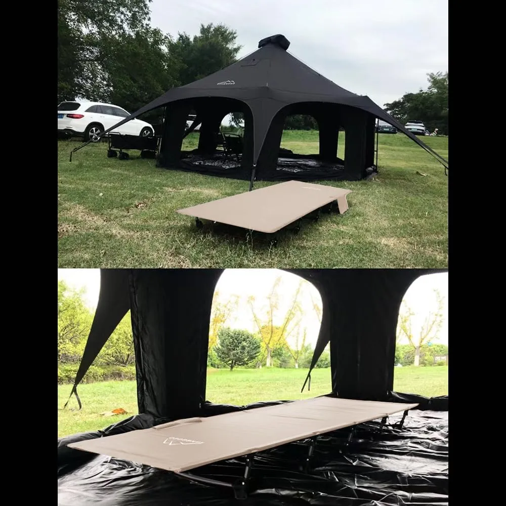 Portable Folding Outdoor Camping Cot Bed, Wide and Comfortable, Waterproof and Breathable, Can Carry 150 kg, with Storage Bag, Travelling, Mountaineering, Hiking(Beige)