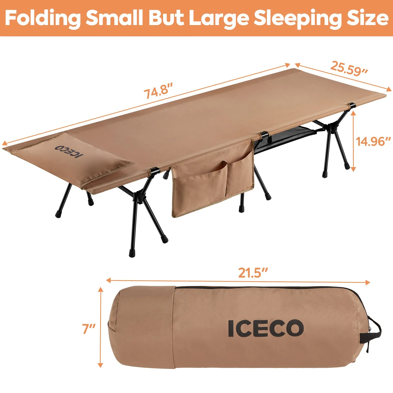 Portable L Size Camping Cot khaki | ICECO