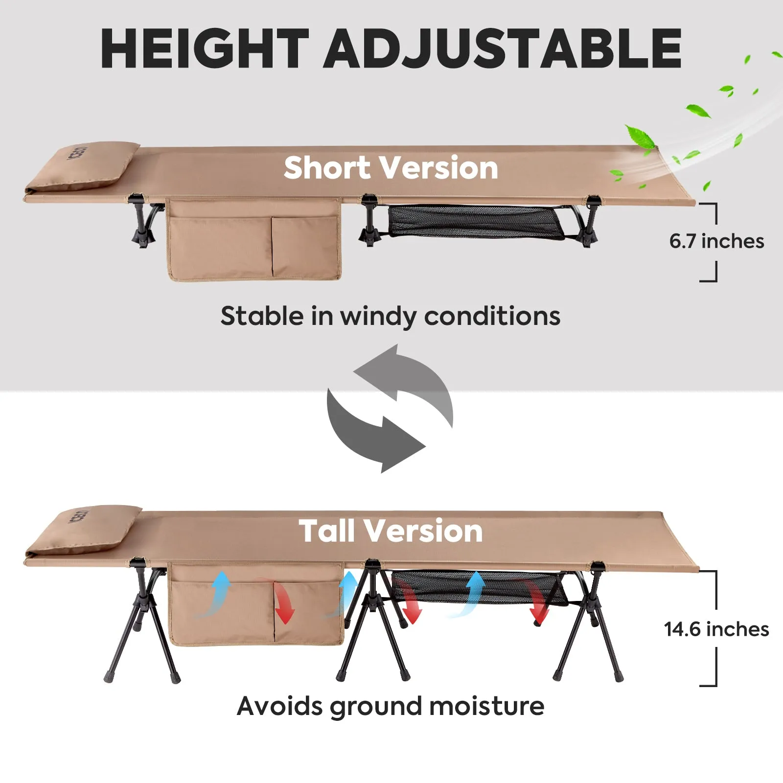 Portable L Size Camping Cot khaki | ICECO