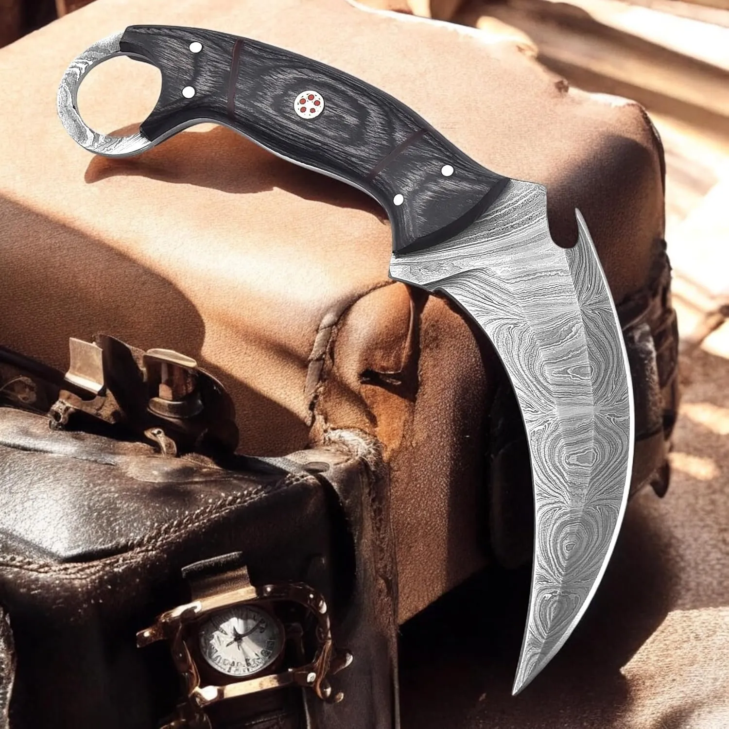 Poshland Handmade Damascus Steel Karambit Knife 9.5'' Full Tang Fixed Blade | Razor-Sharp Outdoor Knife, EDC knife for men