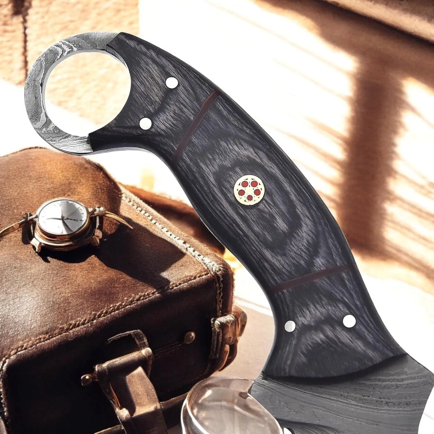 Poshland Handmade Damascus Steel Karambit Knife 9.5'' Full Tang Fixed Blade | Razor-Sharp Outdoor Knife, EDC knife for men