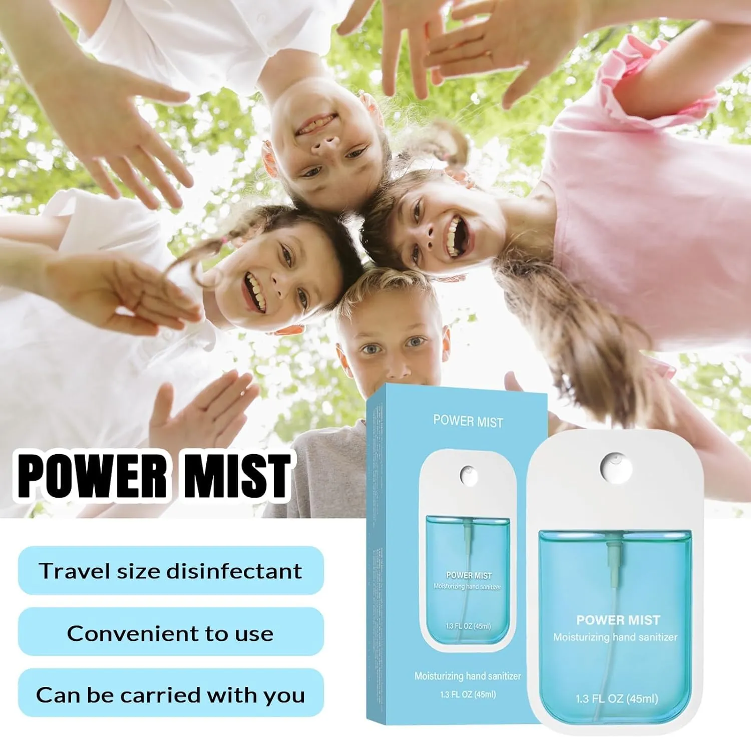 Power Mist Hydrating Hand Sanitizer Spray Moisturizing Style, Travel-Size 45ml/1.5 Fl oz Portable Cute Multi-Flavor Gentle Sanitizer for Adults & Kids, On-The-Go Hand Cleansing (6Pcs set)