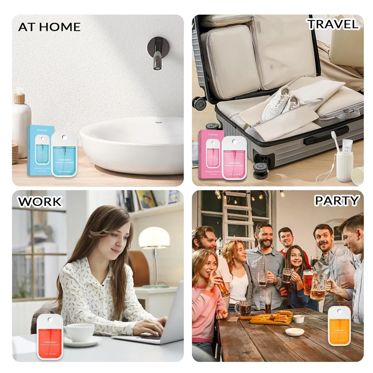 Power Mist Hydrating Hand Sanitizer Spray Moisturizing Style, Travel-Size 45ml/1.5 Fl oz Portable Cute Multi-Flavor Gentle Sanitizer for Adults & Kids, On-The-Go Hand Cleansing (6Pcs set)