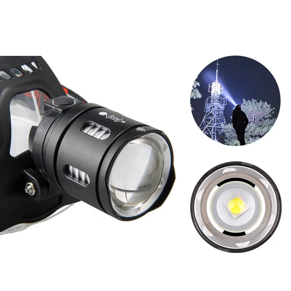Powerful LED Headlamp, Zoom Head Light, USB Rechargeable, 18650 Battery, Flashlight Torch, Fishing Lantern