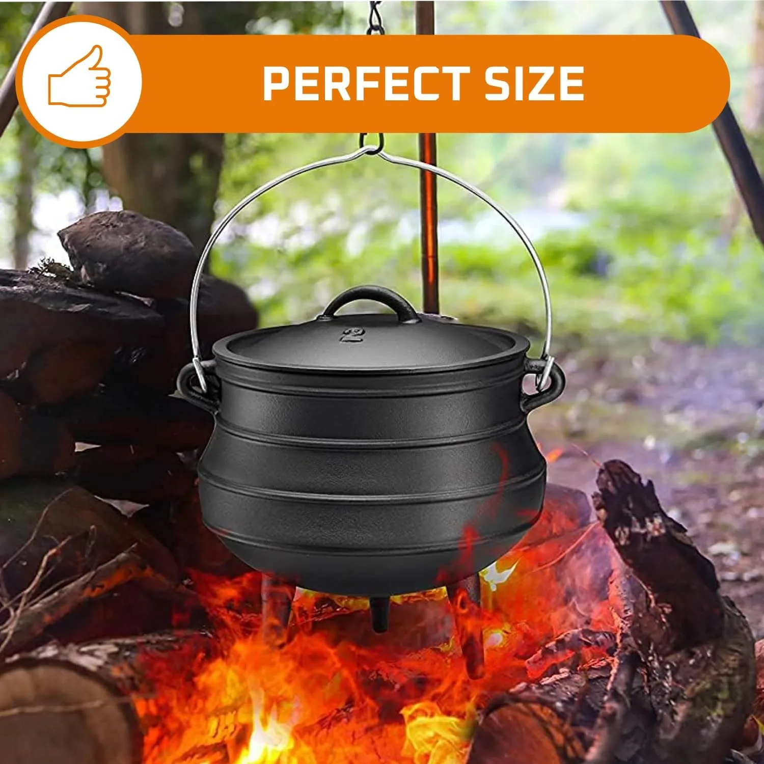 Pre-Seasoned Cast Iron Cauldron - Bruntmor African Potjie Pot with Lid - 3 Legs for Even Heat Distribution - Camping Dutch Oven Cookware for Over-The-Fire Cooking - 10 Quarts, X-Large