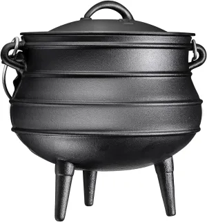 Pre-Seasoned Cast Iron Cauldron - Bruntmor African Potjie Pot with Lid - 3 Legs for Even Heat Distribution - Camping Dutch Oven Cookware for Over-The-Fire Cooking - 10 Quarts, X-Large
