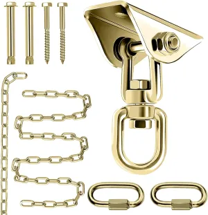 Premium Hammock Hanging Kit -1600lbs Capacity, 60" Chain & 360° Hooks, Permanent Color - Ideal for Ceilings, Chandeliers, Acrylic Bubble Chairs & Durable for Indoor/Outdoor Use (Gold)