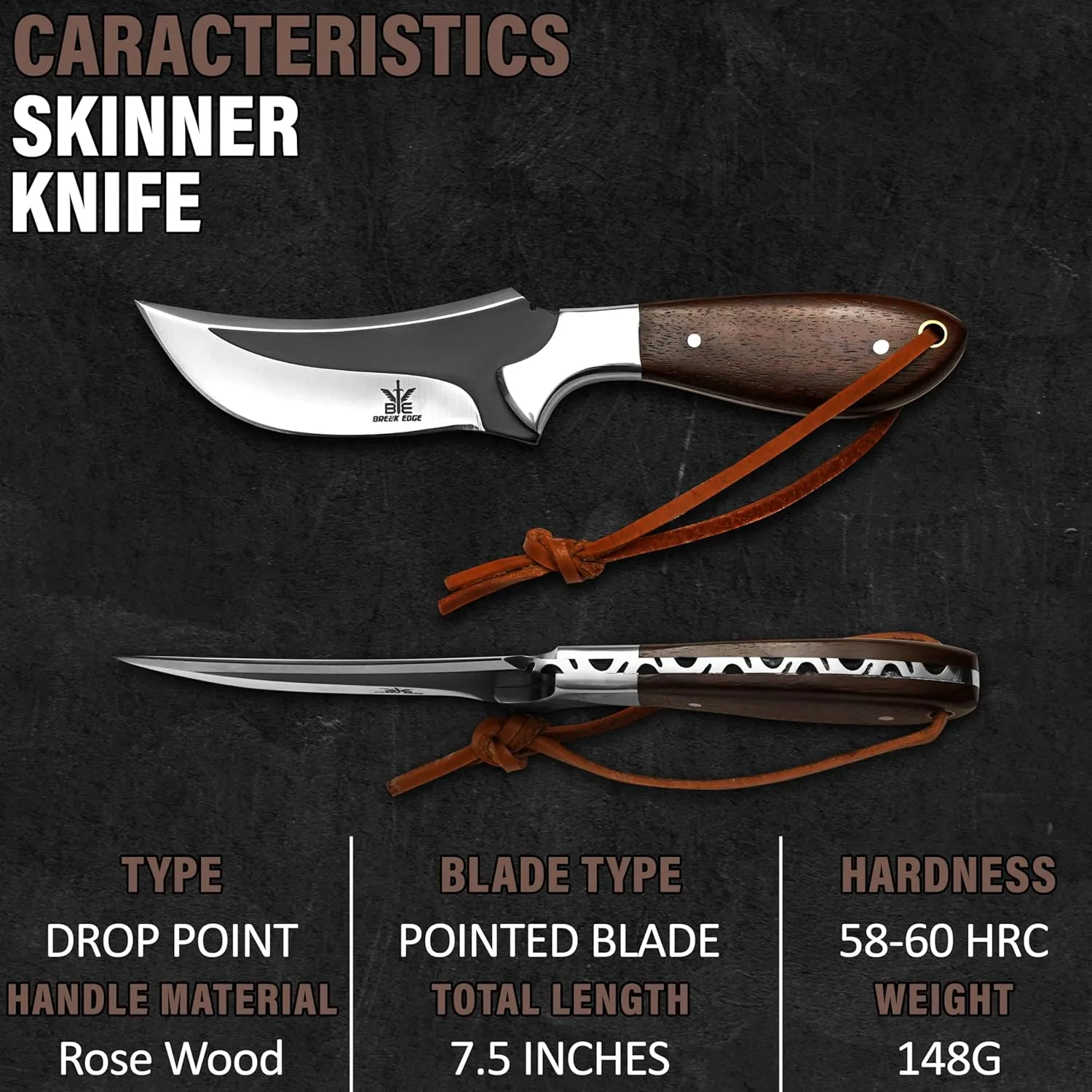 Premium Skinner Cow Boy Knife, Fixed Blade, Stainless Steel,Hunting Knife With Leather Sheath (Brown)