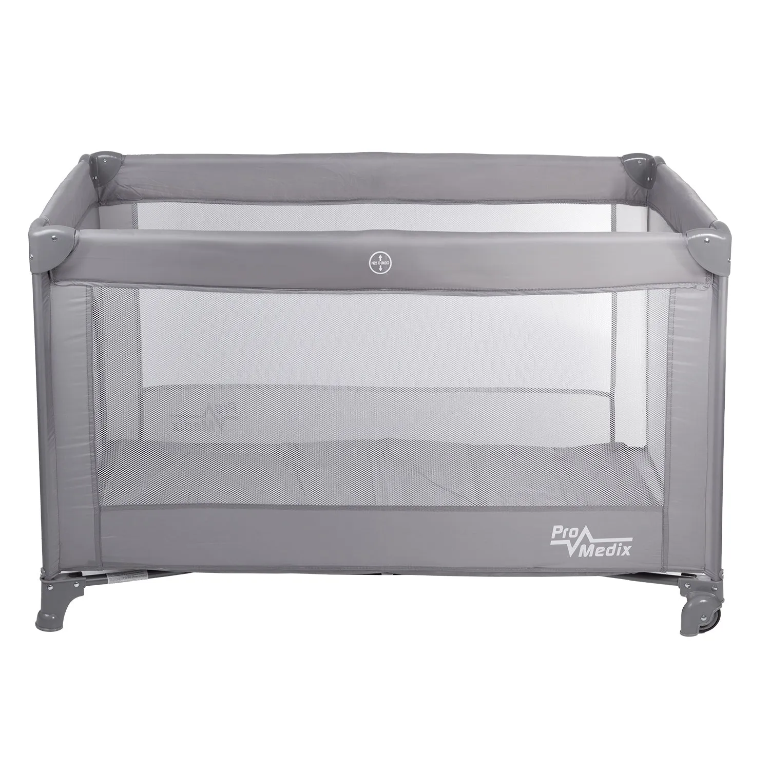 Promedix PR-803G Travel Baby Cot with Wheels - Grey Bed Crib 125x65x74cm Casters Protective Cover