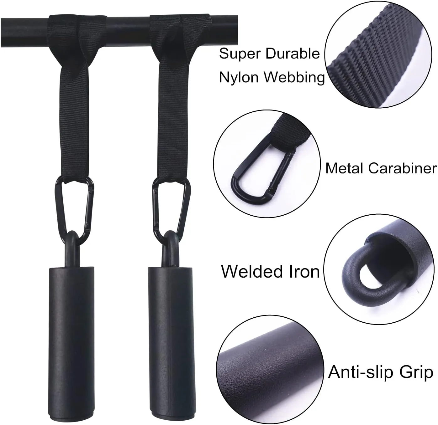 Pull Up Grips Set with Hanging Straps and Strong Carabiner, Finger Strengthener，Forearm, Biceps, Ninja Warrior, Back Muscles Training