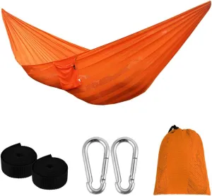 Qtqgoitem Double Ice Silk Nylon Mesh Hammock Super Breathable Portable Swing Hanging Sleeping Bed with Max 660lbs Breaking Capacity for Backpacking, Camping, Travel, Beach, Backyard (Orange) (model: 5