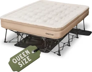 Queen Air Mattress with Frame, Self Inflating/Deflating Bed for Adults - PeakRest Blow Up Bed, Camping Cot with Mattress for Adults - Portable Queen Bed with Travel Rolling Case on Wheels
