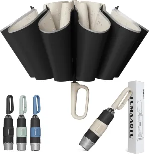 QWB TUMAAOTU Inverted Umbrella with Carabiner Handle, Wind Proof Umbrellas For Rain and Sun, 46 Inch Portable Reverse Folding UV Umbrella, Car Umbrella for Women Men, 10 Ribs
