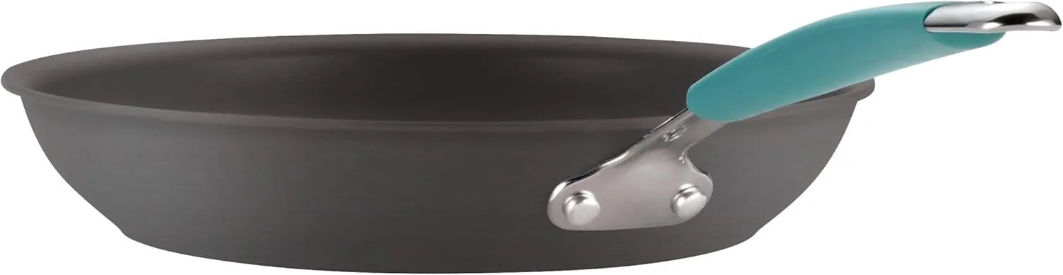 Rachael Ray 87643 Cucina Hard Anodized Nonstick Frying Pan Set / Fry Pan Set / Hard Anodized Skillet Set - 9.25 Inch and 11.5 Inch, Gray with Blue Handles