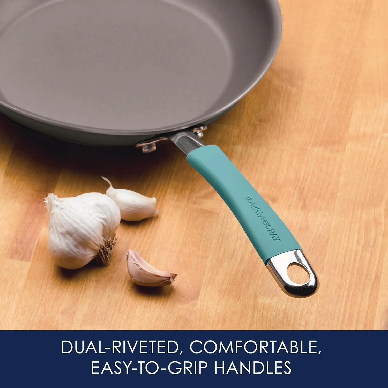 Rachael Ray 87643 Cucina Hard Anodized Nonstick Frying Pan Set / Fry Pan Set / Hard Anodized Skillet Set - 9.25 Inch and 11.5 Inch, Gray with Blue Handles
