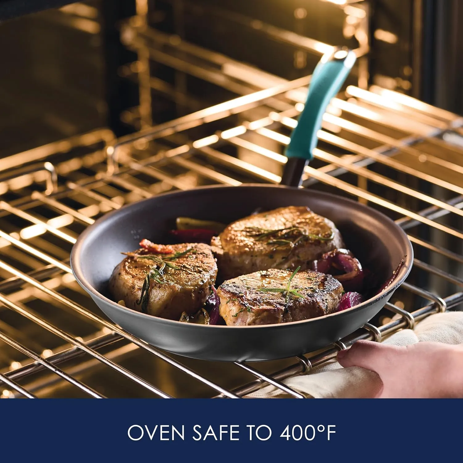 Rachael Ray 87643 Cucina Hard Anodized Nonstick Frying Pan Set / Fry Pan Set / Hard Anodized Skillet Set - 9.25 Inch and 11.5 Inch, Gray with Blue Handles