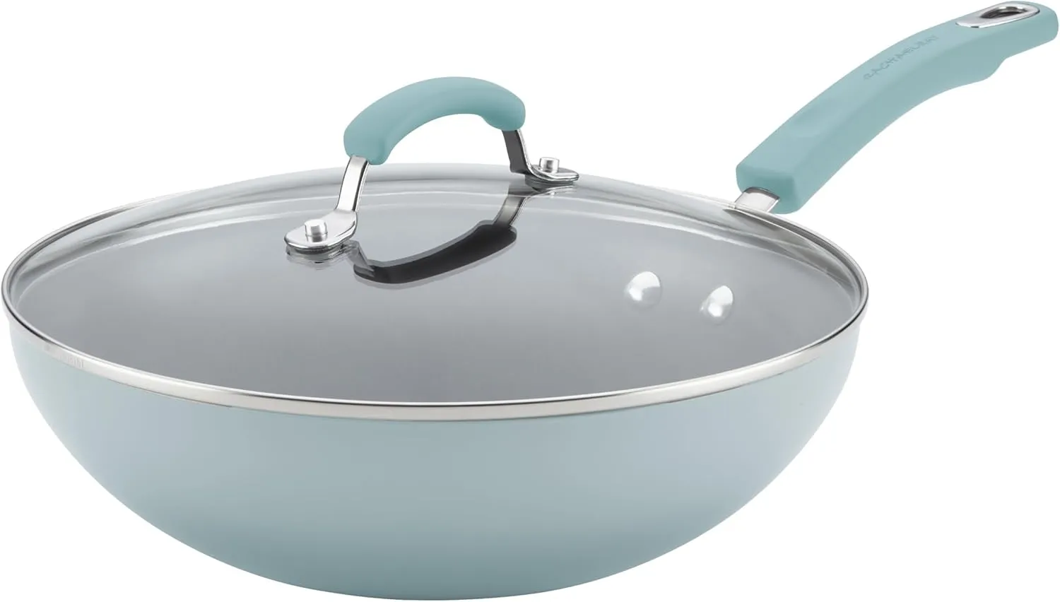 Rachael Ray Classic Nonstick Stir Fry Pan with Glass Lid, 11 Inch - Sky Blue